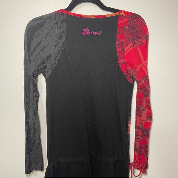 Desigual Women’s black Red Vintage long sleeve V neck A line Dress in size M - Picture 9 of 10